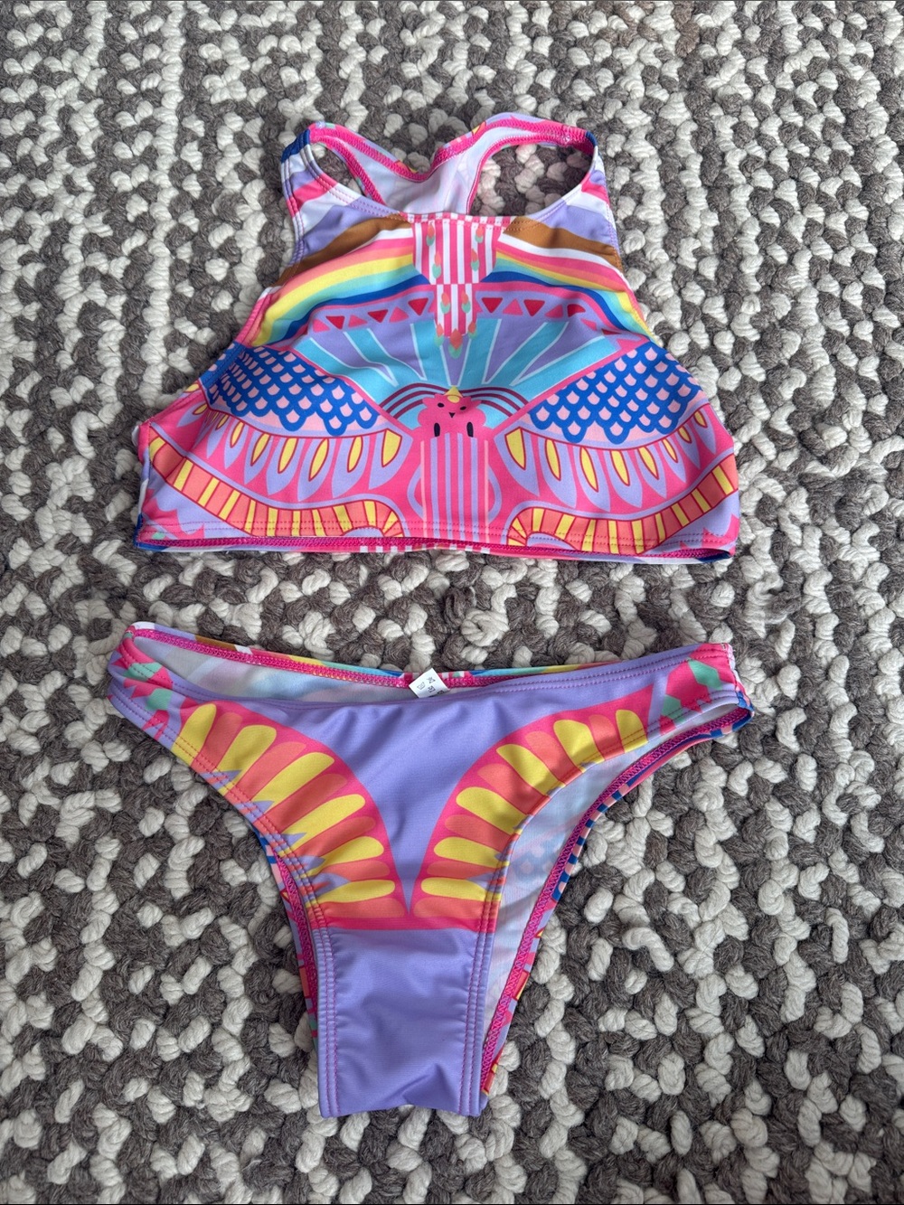 Girls Purple Rainbow Bird Print Two-Piece Bikini - Kids Swim